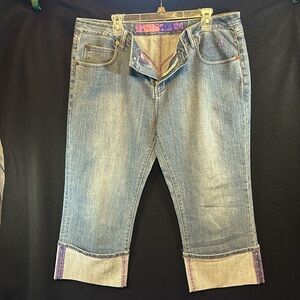 JOHNNY GIRL Capri Jeans Wide Cuffed Embellished Size 18-19